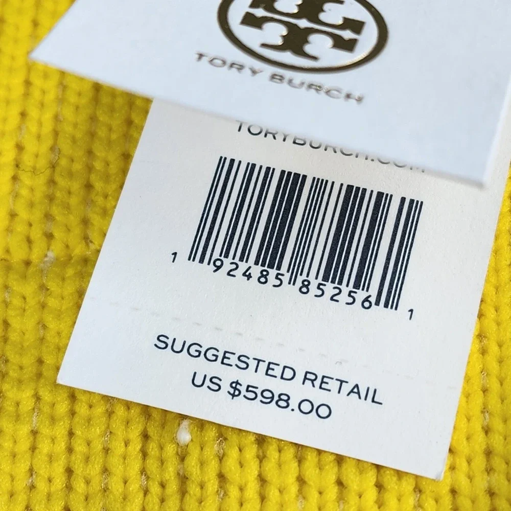 Tory Burch Sweater Womens XL Double Faced Floral Dot Cardigan Ivory/Lemon $598